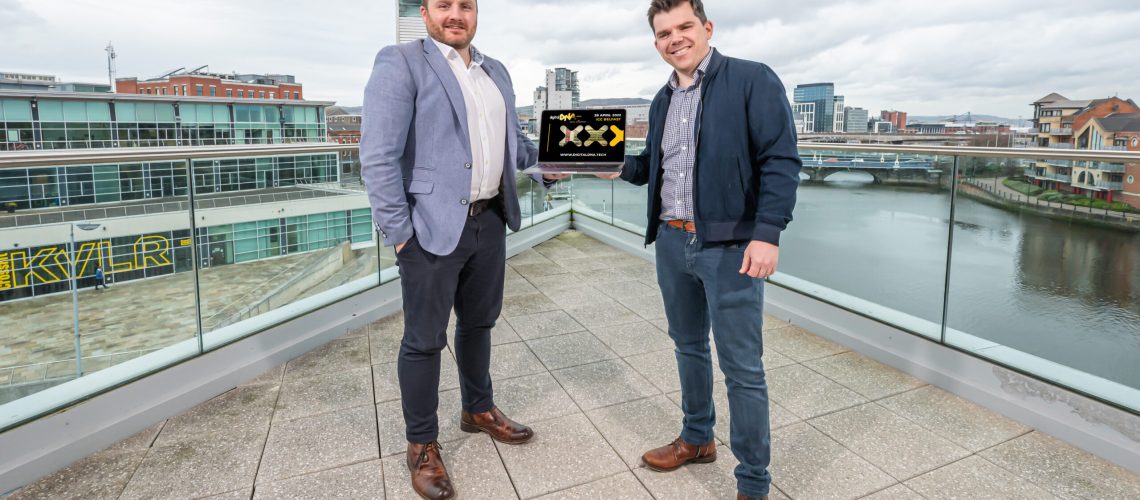 Pictured: (L-R) Digital DNA CEO, Simon Bailie and MCS Group Director, Sean Devlin at ICC Belfast. Photo credit:  Neil Harrison